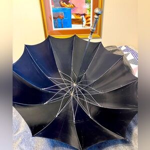 Parasol Umbrella Silver Tone Handle Embossed Floral Shape Tip Vintage